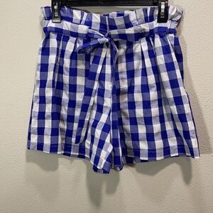 Joie Gingham Shorts Blue & White Check Cotton Paper Bag‎ Waist